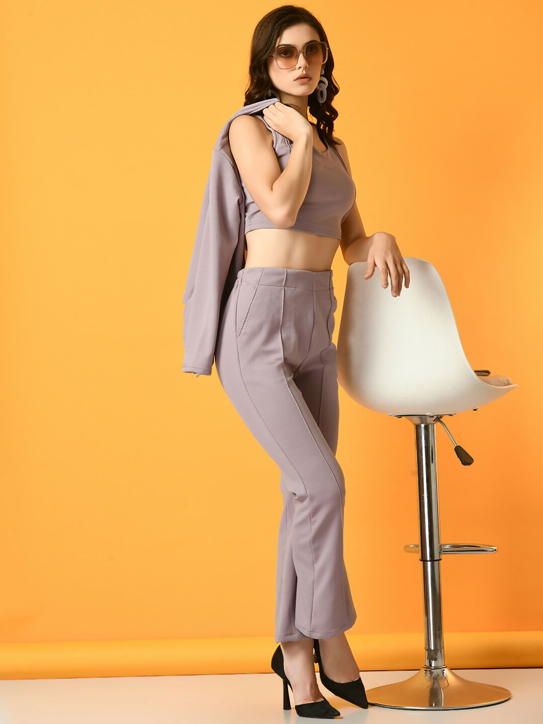 Myshka Women's Lavender Solid Top With Trousers - Distacart