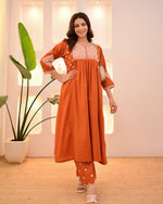 Thumbnail for The52 Women's Beautiful Viscose Rayon Fabric Thread Work Flared Kurta Pant Set - Distacart