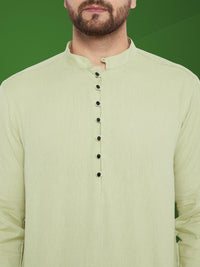 Thumbnail for Even Apparels Men's Solid Green Linen Kurta - Distacart