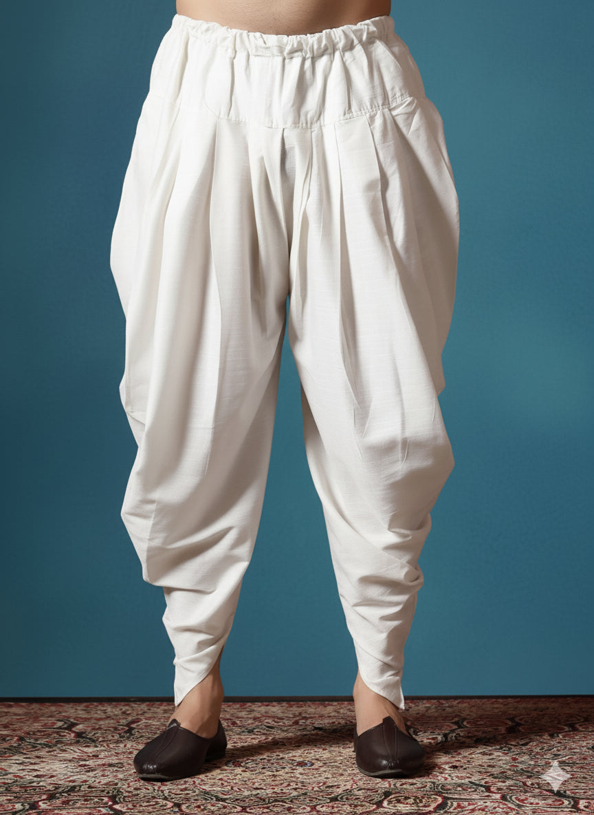 Zavaya Cream Plain Cotton Dhoti - Dista