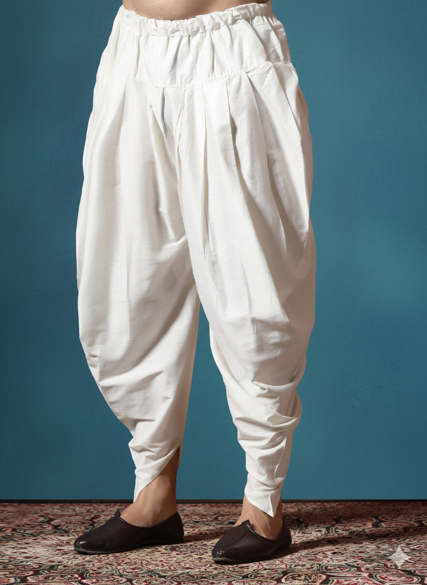 Zavaya Cream Plain Cotton Dhoti - Dista