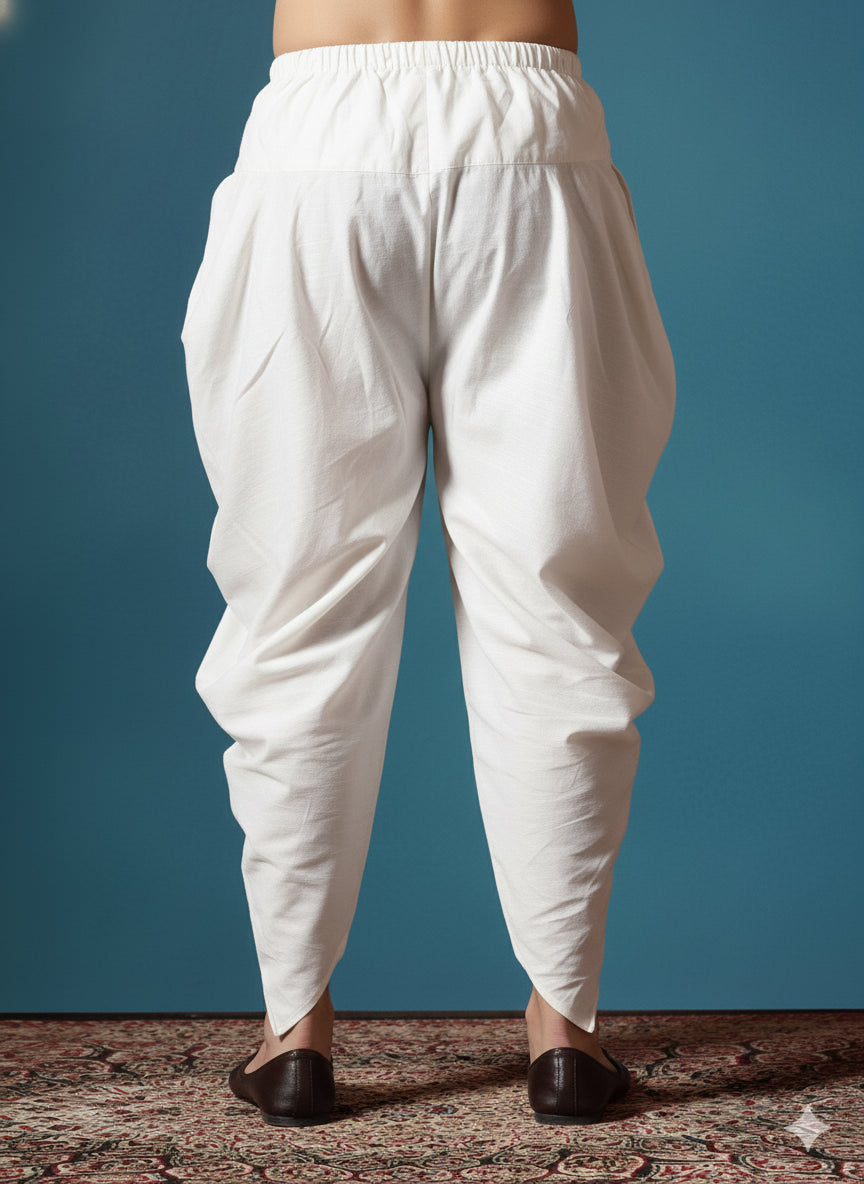 Zavaya Cream Plain Cotton Dhoti - Dista