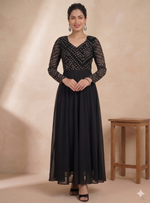 Thumbnail for Teeya Creation Women's Black Bandhani Print Anarkali Gown - Dista