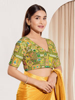 Thumbnail for Joban Fashion Mehendi Green Viscose Rayon Padded Blouse With V Neck Elbow Sleeves