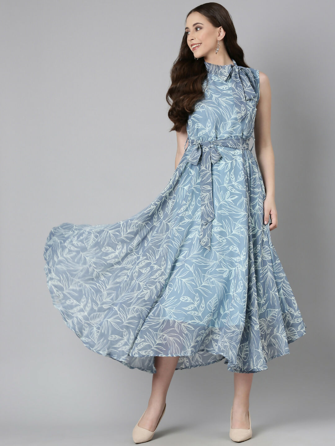 Souchii Grey Floral Chiffon Maxi Dress