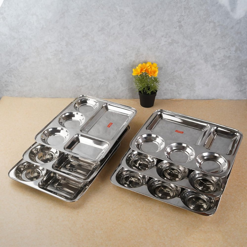 Sumeet Stainless Steel Rectangular 5 in 1 Compartment Lunch/Dinner Plate - small - Dista