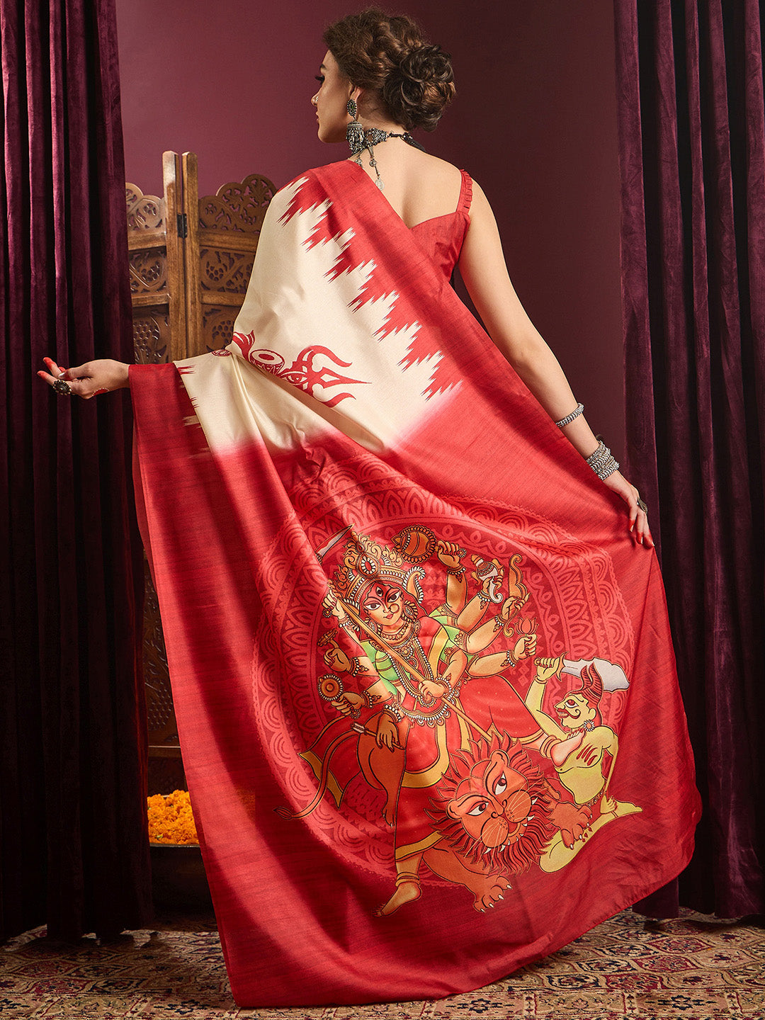 NOZ2TOZ Women's Silk Blend Off White Printed Celebrity Saree With Blouse Piece - Distacart