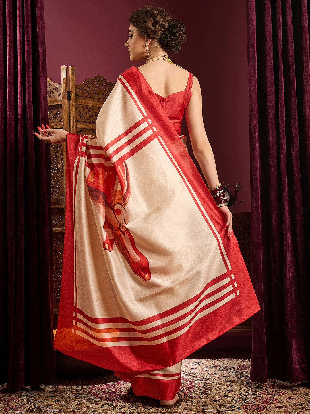 NOZ2TOZ Women's Silk Blend Off White Printed Celebrity Saree With Blouse Piece - Distacart