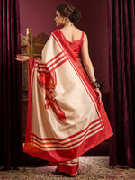 Thumbnail for NOZ2TOZ Women's Silk Blend Off White Printed Celebrity Saree With Blouse Piece - Distacart