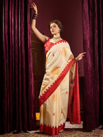 Thumbnail for NOZ2TOZ Women's Silk Blend Off White Printed Celebrity Saree With Blouse Piece - Distacart