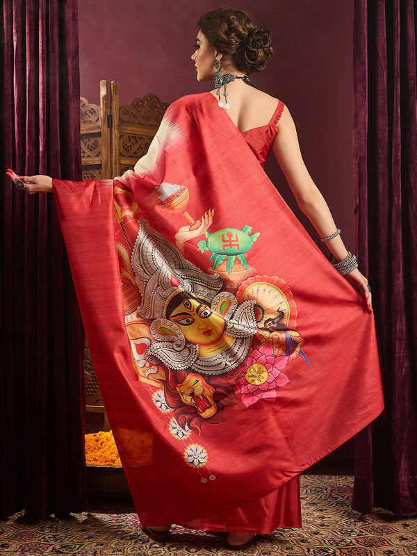 NOZ2TOZ Women's Silk Blend Off White Printed Celebrity Saree With Blouse Piece - Distacart