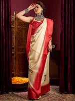 Thumbnail for NOZ2TOZ Women's Silk Blend Off White Printed Celebrity Saree With Blouse Piece - Distacart