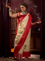 Thumbnail for NOZ2TOZ Women's Silk Blend Off White Printed Celebrity Saree With Blouse Piece - Distacart