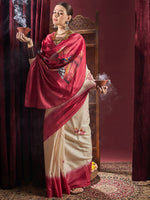 Thumbnail for NOZ2TOZ Women's Silk Blend Off White Printed Celebrity Saree With Blouse Piece - Distacart