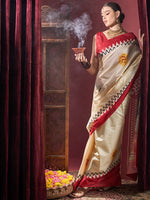 Thumbnail for NOZ2TOZ Women's Silk Blend Off White Printed Celebrity Saree With Blouse Piece - Distacart