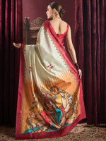 Thumbnail for NOZ2TOZ Women's Silk Blend Off White Printed Celebrity Saree With Blouse Piece - Distacart