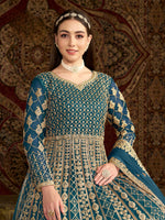 Thumbnail for Anaita Teal Embroidered Net Anarkali Suit - Distacart