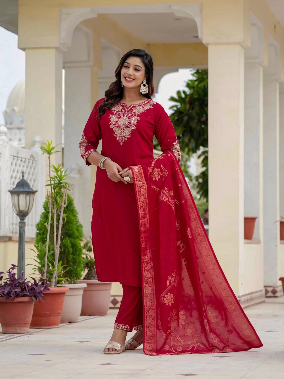 Lehenga Mart Designer Ready To Wear Kurta Pant With Dupatta For Women-Maroon - Distacart