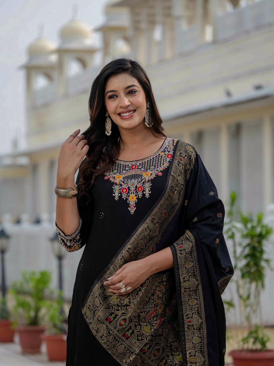 Lehenga Mart Designer Ready To Wear Kurta Pant With Dupatta For Women-Black - Distacart