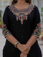 Thumbnail for Lehenga Mart Designer Ready To Wear Kurta Pant With Dupatta For Women-Black - Distacart