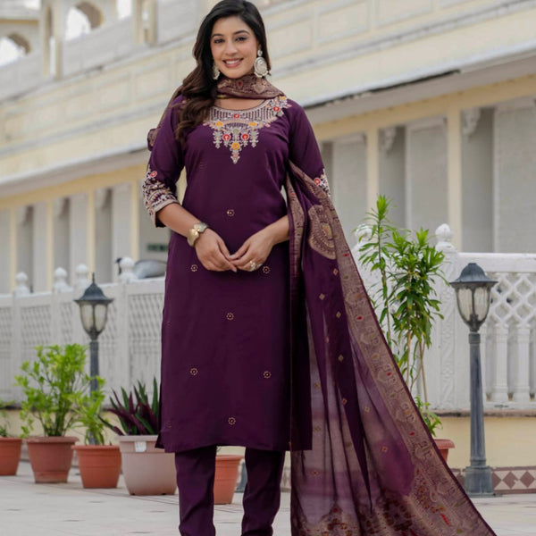 Lehenga Mart Designer Ready To Wear Kurta Pant With Dupatta For Women-Wine - Distacart