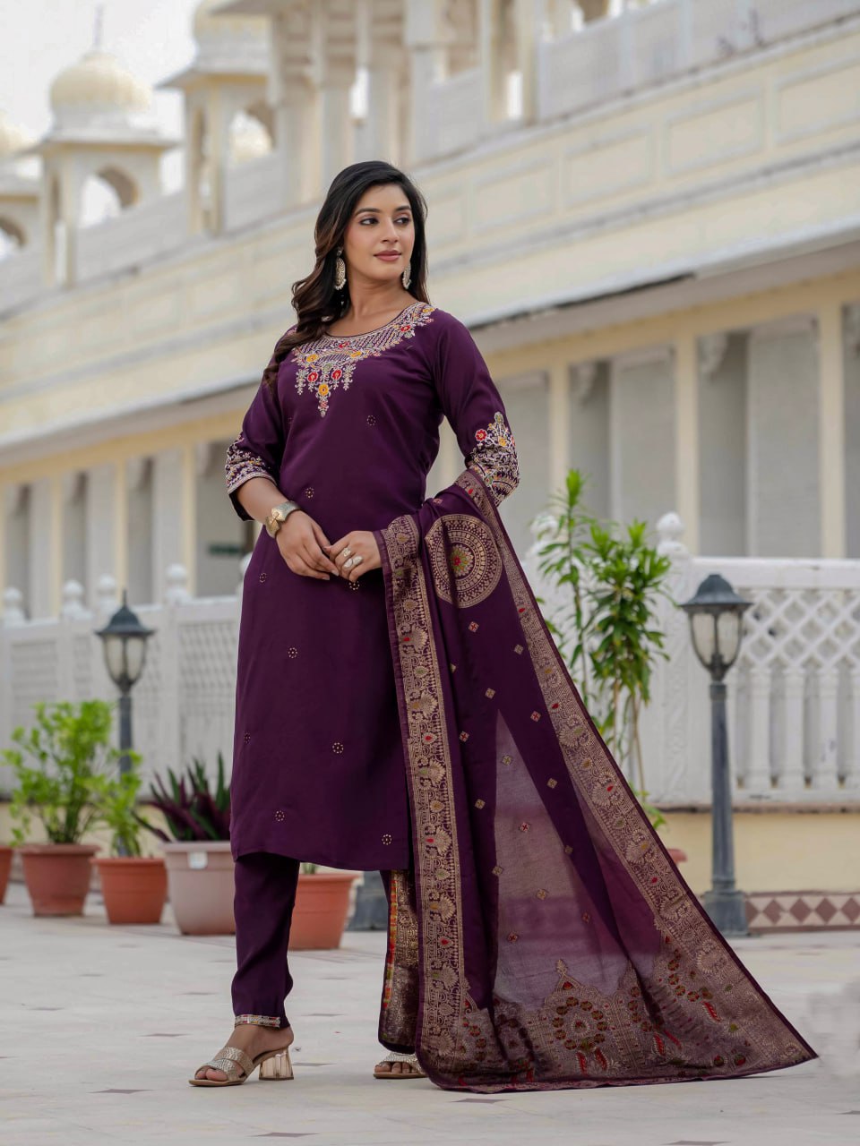 Lehenga Mart Designer Ready To Wear Kurta Pant With Dupatta For Women-Wine - Distacart
