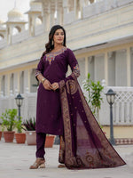 Thumbnail for Lehenga Mart Designer Ready To Wear Kurta Pant With Dupatta For Women-Wine - Distacart