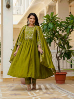Thumbnail for Lehenga Mart Designer Anarkali Suit Ready To Wear Kurta Pant With Dupatta For Women-Mehendi Green - Distacart
