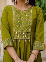 Thumbnail for Lehenga Mart Designer Anarkali Suit Ready To Wear Kurta Pant With Dupatta For Women-Mehendi Green - Distacart