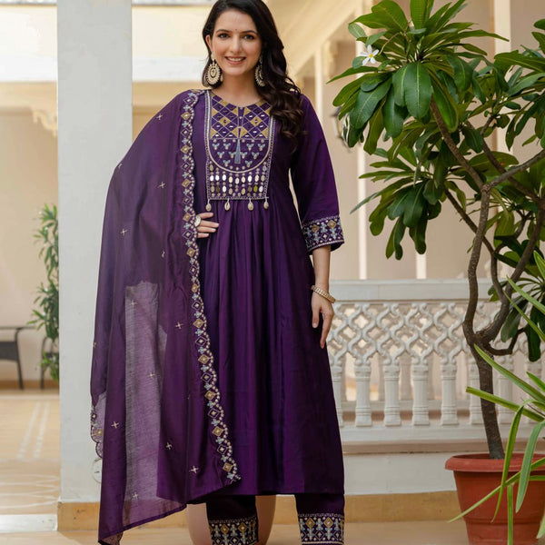 Lehenga Mart Designer Anarkali Suit Ready To Wear Kurta Pant With Dupatta For Women-Purple - Distacart