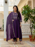 Thumbnail for Lehenga Mart Designer Anarkali Suit Ready To Wear Kurta Pant With Dupatta For Women-Purple - Distacart
