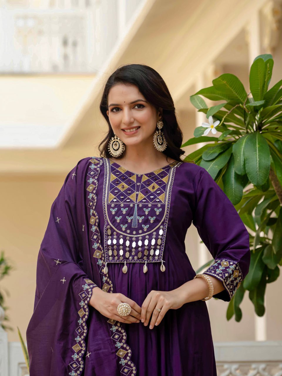 Lehenga Mart Designer Anarkali Suit Ready To Wear Kurta Pant With Dupatta For Women-Purple - Distacart