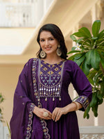 Thumbnail for Lehenga Mart Designer Anarkali Suit Ready To Wear Kurta Pant With Dupatta For Women-Purple - Distacart
