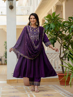Thumbnail for Lehenga Mart Designer Anarkali Suit Ready To Wear Kurta Pant With Dupatta For Women-Purple - Distacart