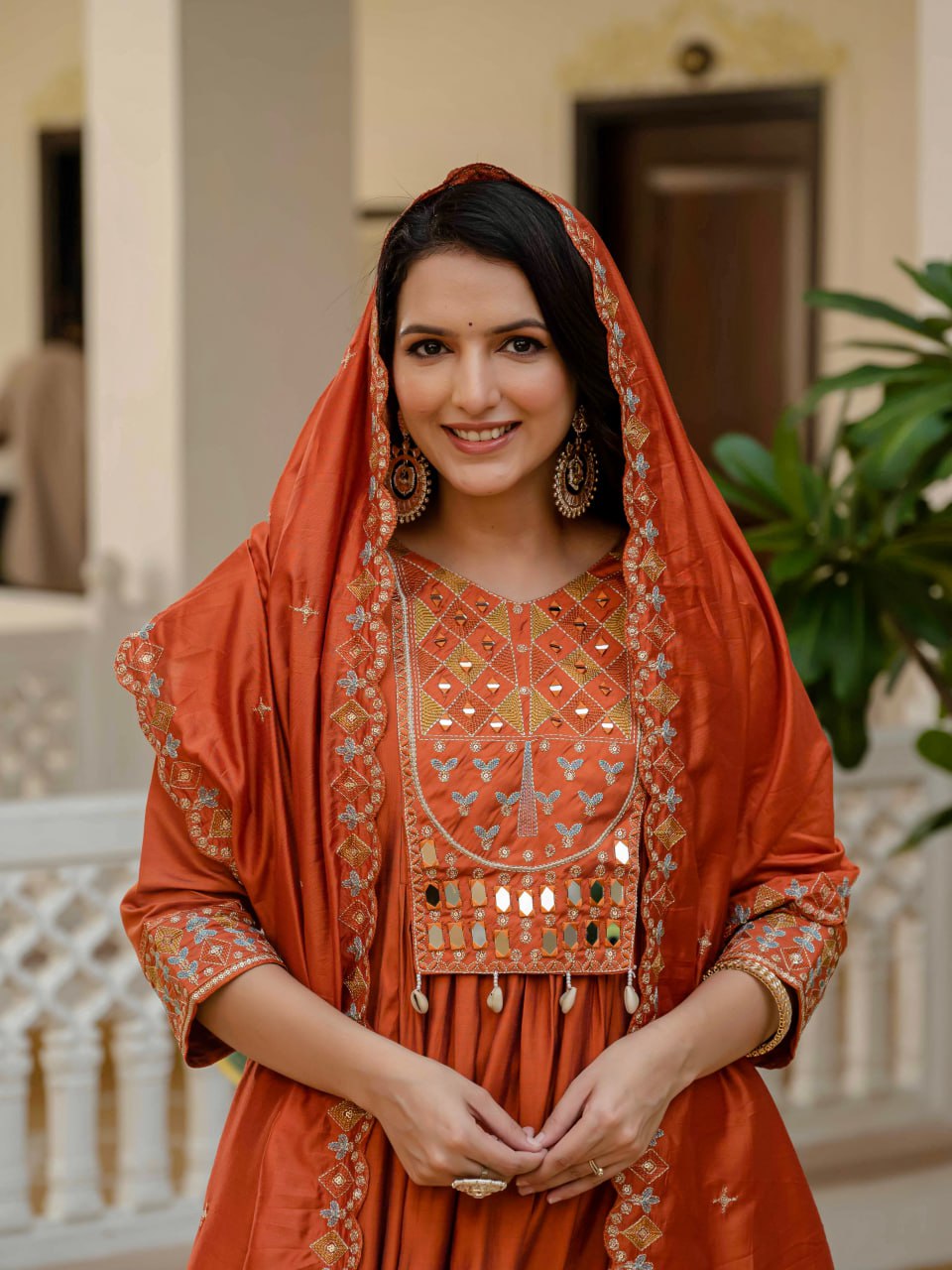 Lehenga Mart Designer Anarkali Suit Ready To Wear Kurta Pant With Dupatta For Women-Rust Orange - Distacart