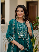 Thumbnail for Lehenga Mart Designer Anarkali Suit Ready To Wear Kurta Pant With Dupatta For Women-Teal Green - Distacart