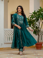 Thumbnail for Lehenga Mart Designer Anarkali Suit Ready To Wear Kurta Pant With Dupatta For Women-Teal Green - Distacart