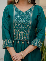 Thumbnail for Lehenga Mart Designer Anarkali Suit Ready To Wear Kurta Pant With Dupatta For Women-Teal Green - Distacart