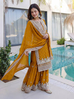 Thumbnail for Lehenga Mart Designer Sharara Suit With Kurta Sharara Dupatta For Women-Mustard - Dista