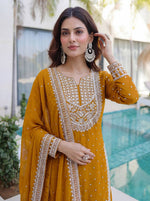 Thumbnail for Lehenga Mart Designer Sharara Suit With Kurta Sharara Dupatta For Women-Mustard - Dista