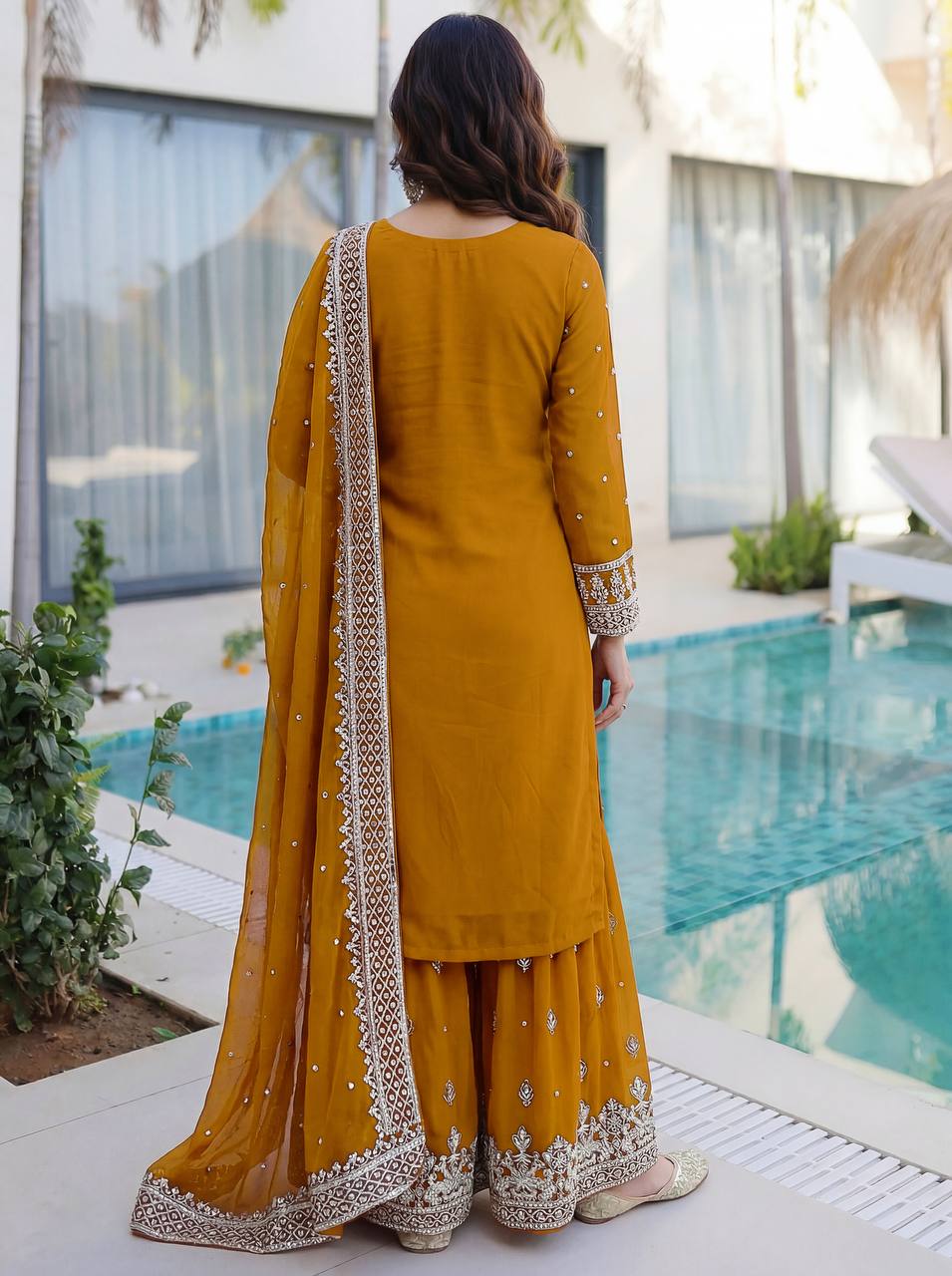 Lehenga Mart Designer Sharara Suit With Kurta Sharara Dupatta For Women-Mustard - Dista