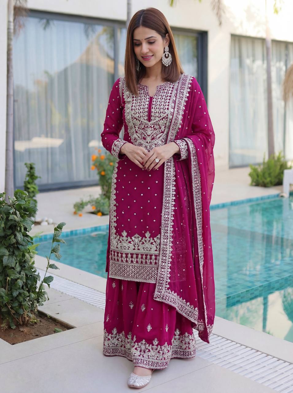 Lehenga Mart Designer Sharara Suit With Kurta Sharara Dupatta For Women-Pink - Dista