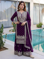 Thumbnail for Lehenga Mart Designer Sharara Suit With Kurta Sharara Dupatta For Women-Purple - Dista