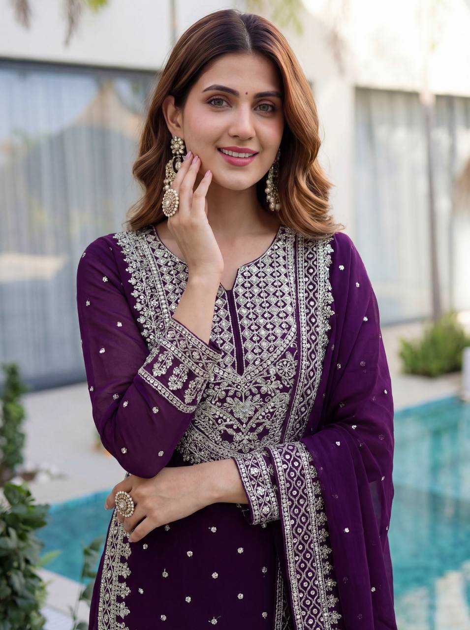 Lehenga Mart Designer Sharara Suit With Kurta Sharara Dupatta For Women-Purple - Dista
