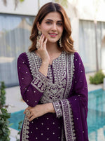 Thumbnail for Lehenga Mart Designer Sharara Suit With Kurta Sharara Dupatta For Women-Purple - Dista