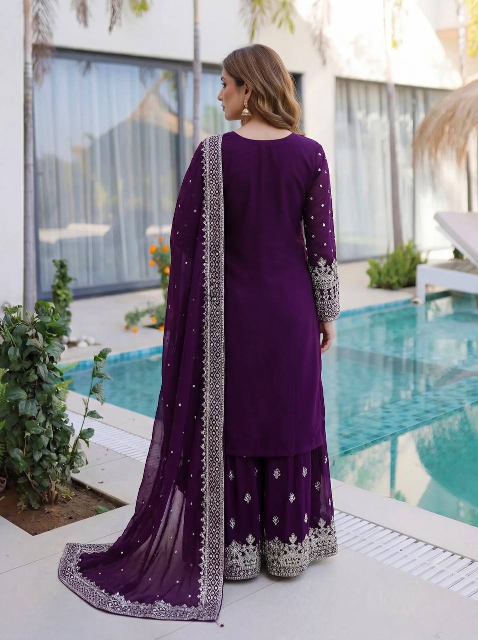 Lehenga Mart Designer Sharara Suit With Kurta Sharara Dupatta For Women-Purple - Dista