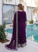 Thumbnail for Lehenga Mart Designer Sharara Suit With Kurta Sharara Dupatta For Women-Purple - Dista