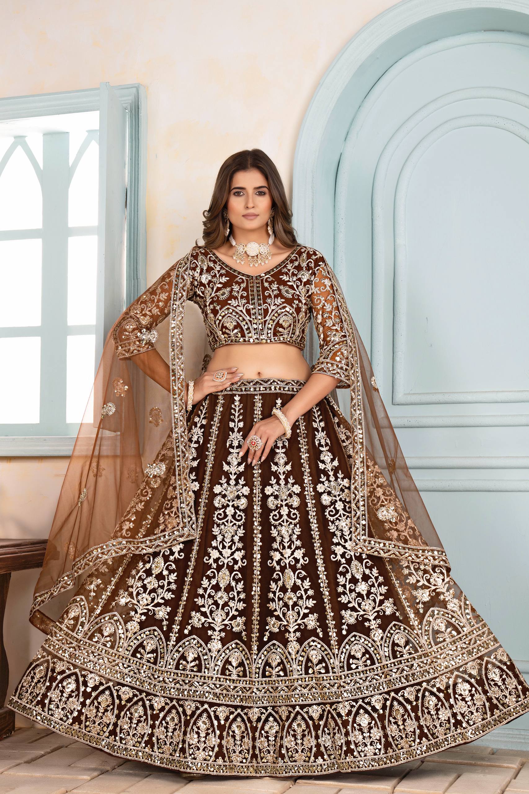 Lehenga Mart Designer Bollywood Style Wedding Wear Lehenga Choli - Brown