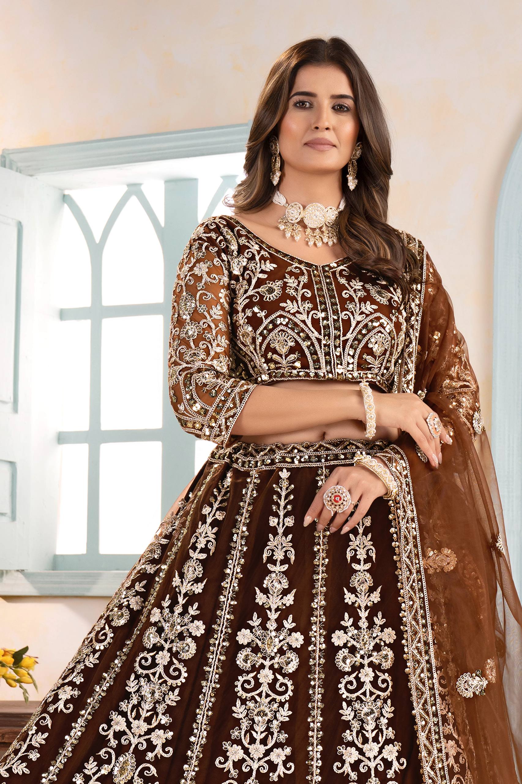 Lehenga Mart Designer Bollywood Style Wedding Wear Lehenga Choli - Brown
