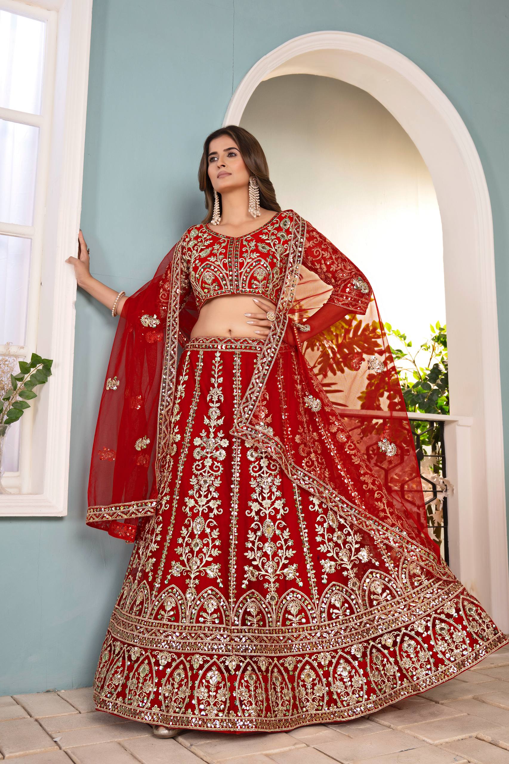 Lehenga Mart Designer Bollywood Style Wedding Wear Lehenga Choli - Red